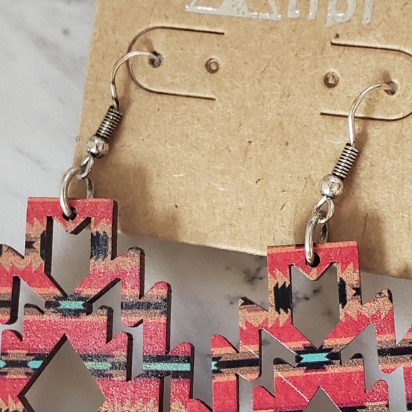 Desert Flame Southwestern Diamond Wood Earrings - Picture 3 of 7